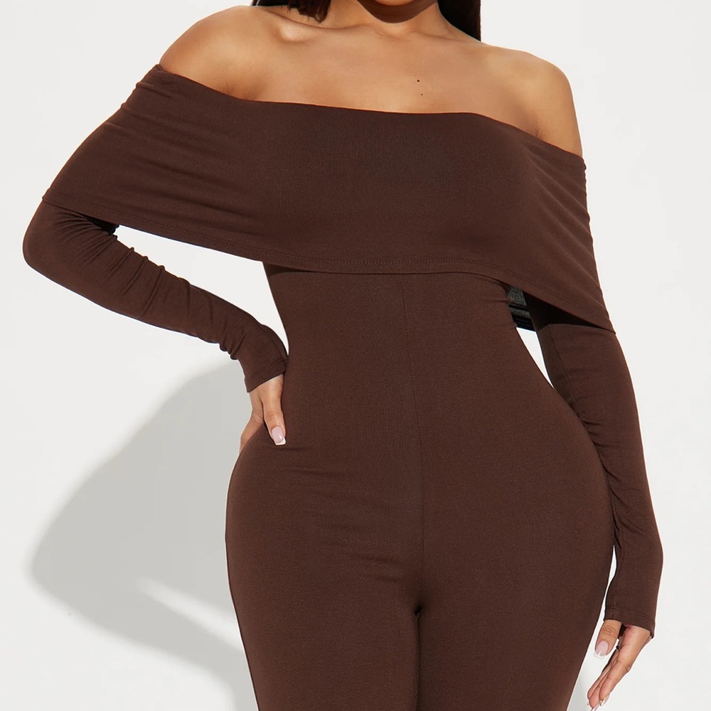 Brown Off-Shoulder Jumpsuit